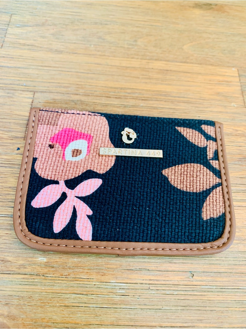Spartina 449 Black Floral Card Holder with Pink Accents